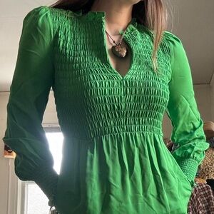 ME+EM Emerald Green Smocked dress